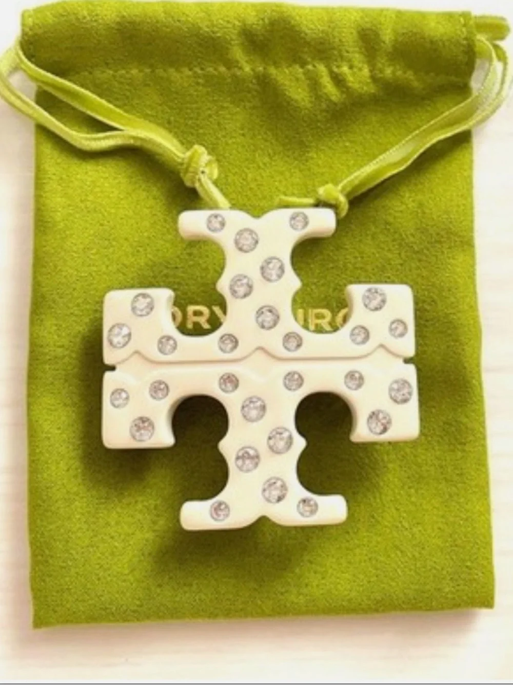 Tory Burch Double T Cream & Rhinestone Hair Clip